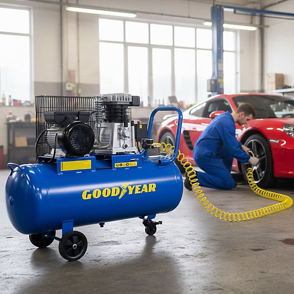 Compresseur d'air 10 bars Réservoir 100L à Courroie 3CV 2250W Débit air 350L/min GOODYEAR