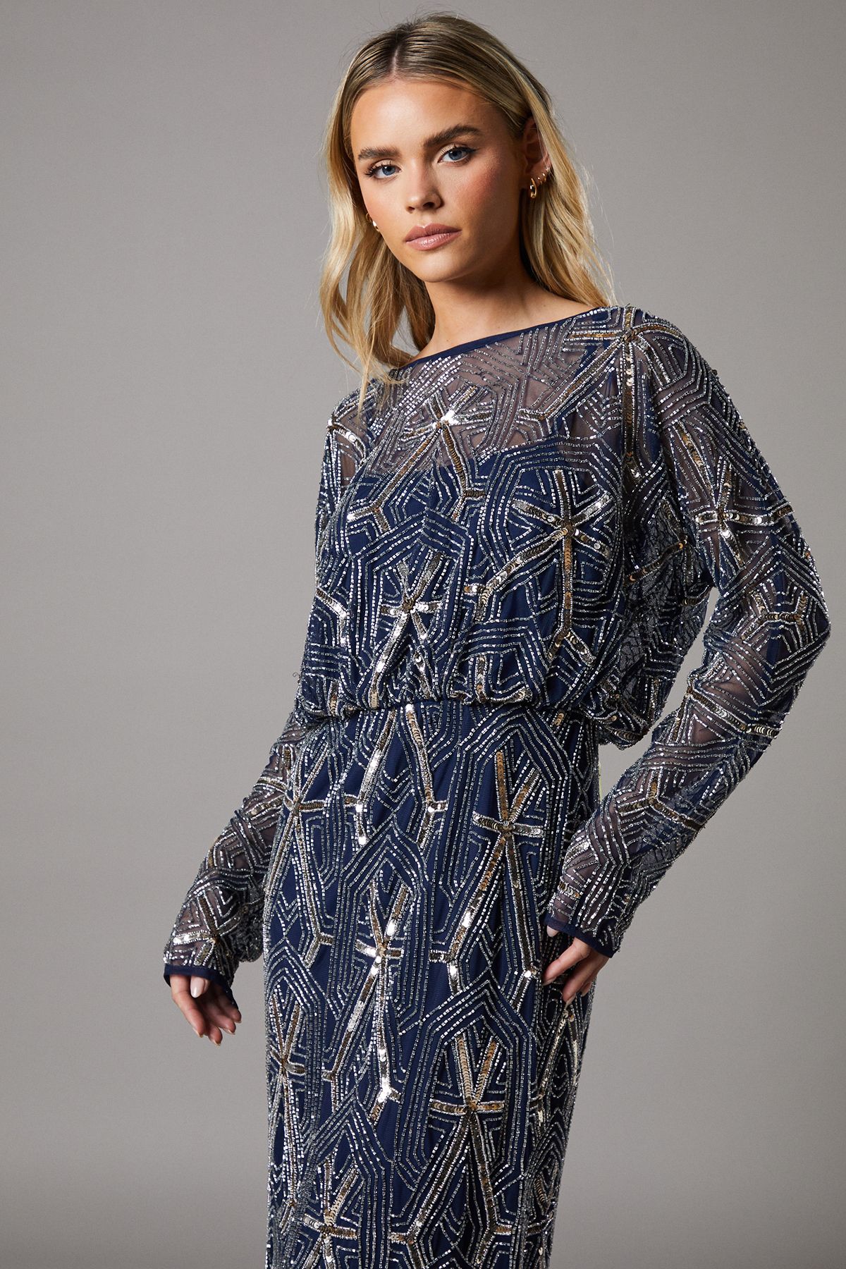Coast Petite Hand Embellished V Back Midi Dress