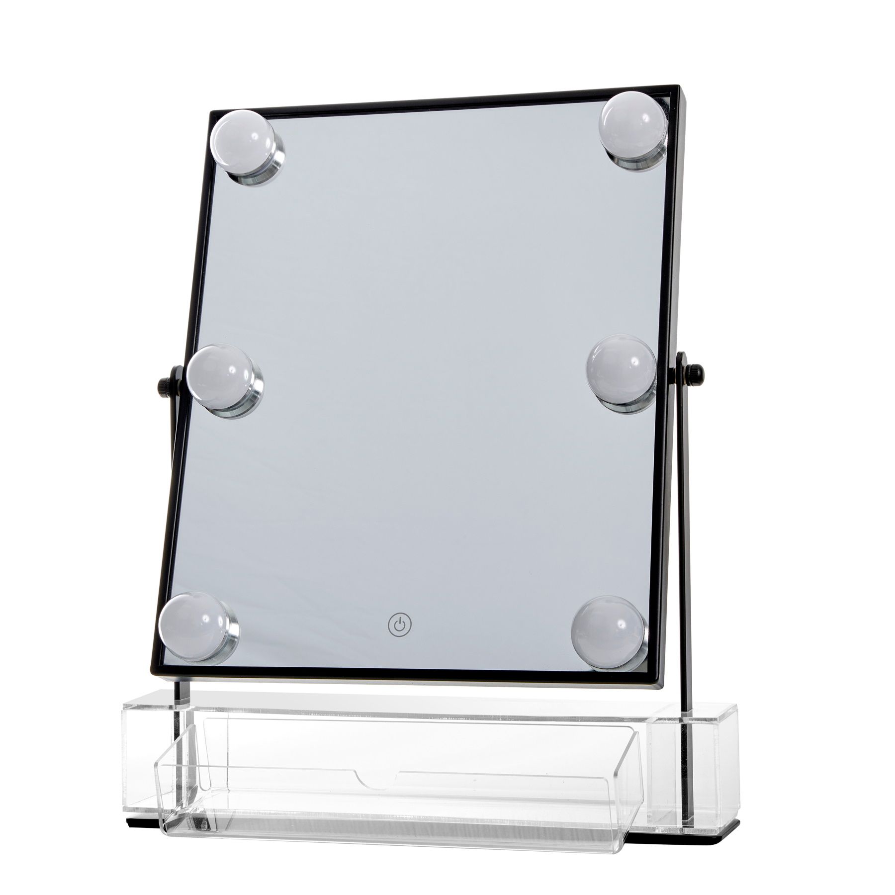 Danielle Creations 6-Bulb LED Light Up Hollywood Mirror With Storage Drawer - Black