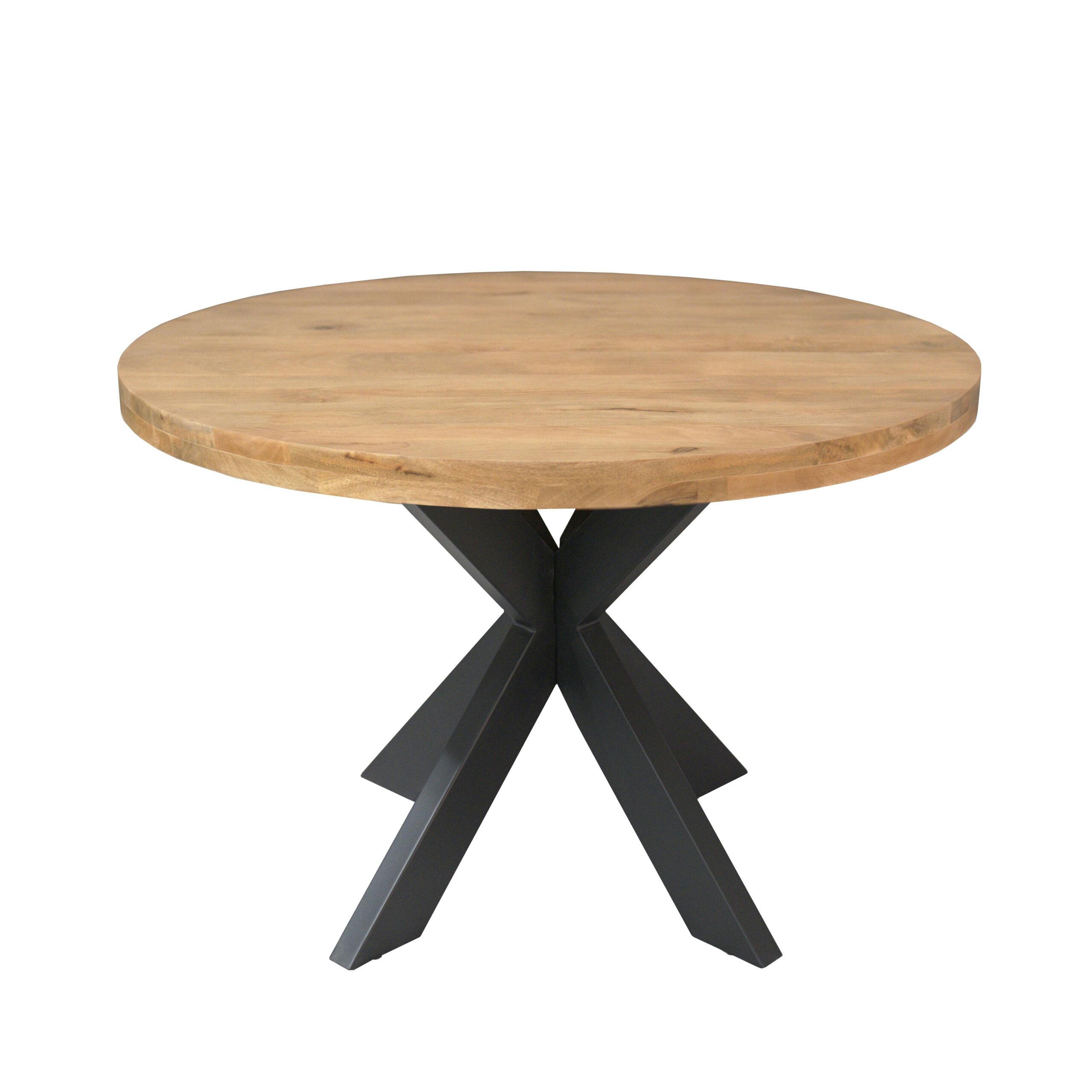 Table ronde bois clair pied croisé métal noir Ø120 cm RIVANO