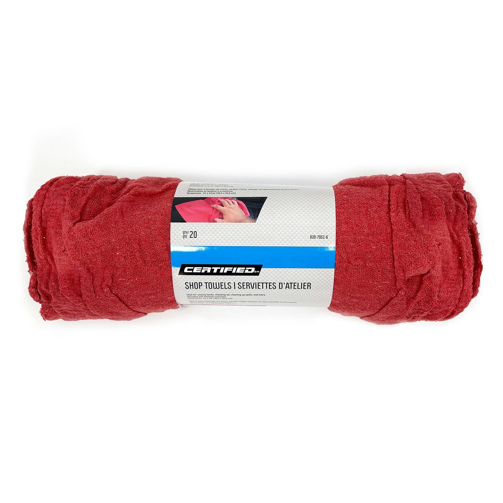 Certified Reusable Shop Towels, Red, 20-pk