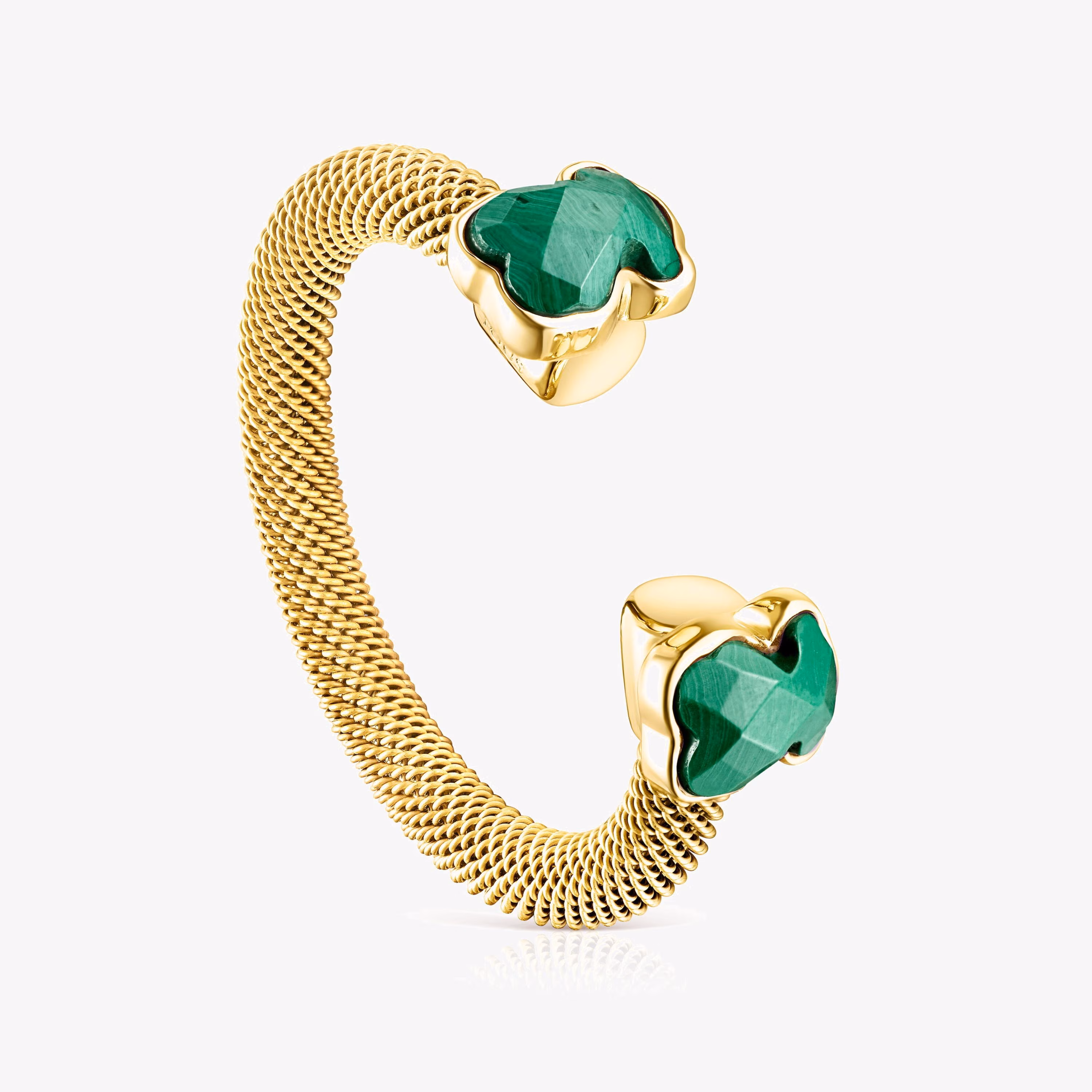 Anillo abierto de acero IP dorado y malaquita Mesh Color