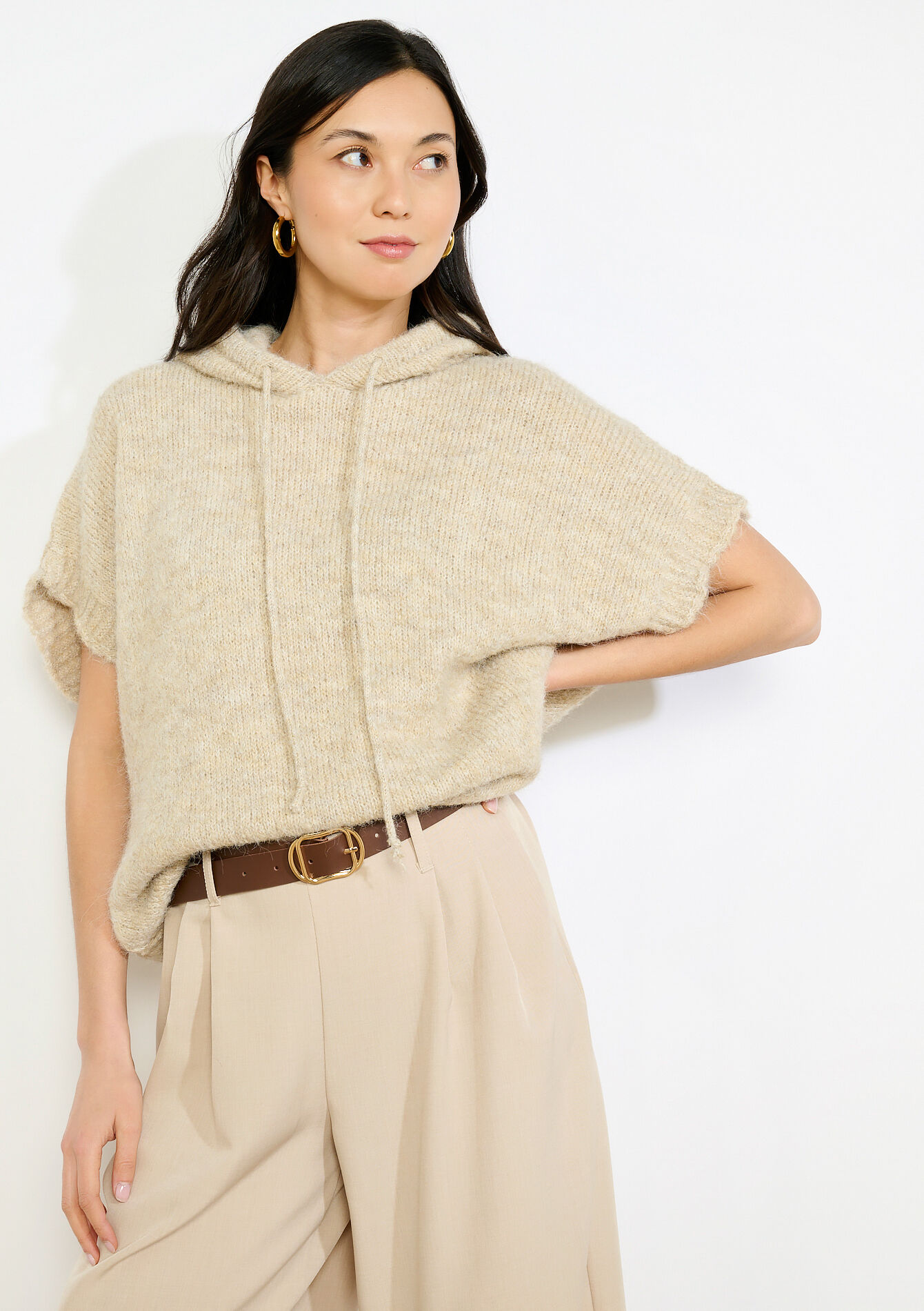 Gebreide hoodie met korte mouw