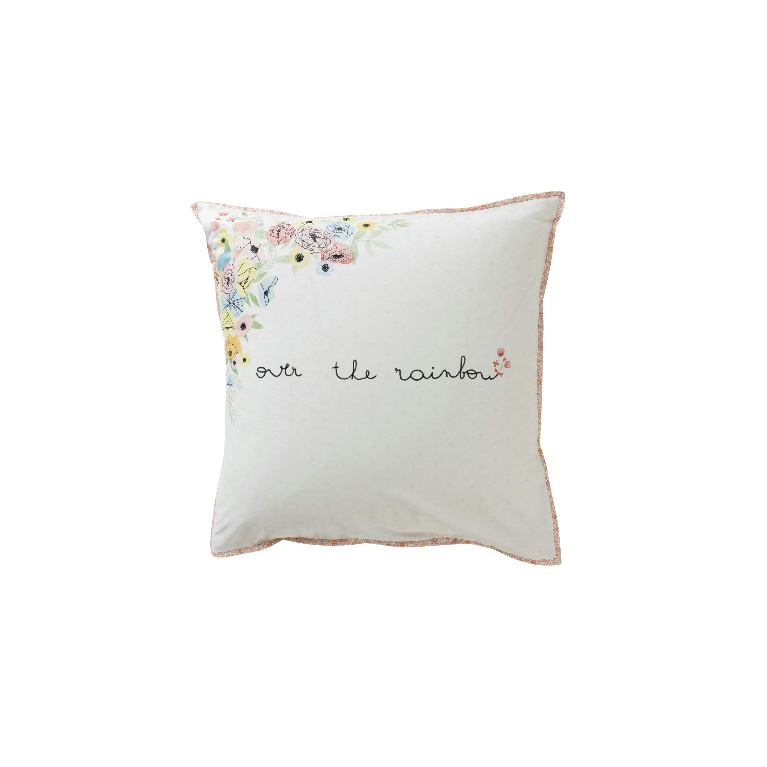 REVE DOR - Taie d'oreiller carrée pur coton bio imprimé rose 64 x 64 cm