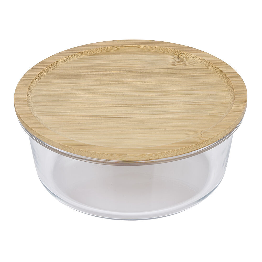 BoÎte de conservation ronde en verre avec couvercle en bambou 850 ml