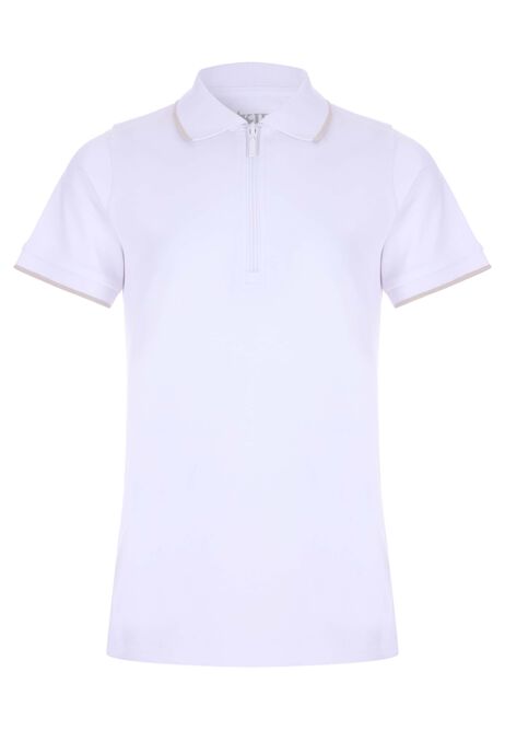 Older Boys White Cotton Zip Polo Shirt