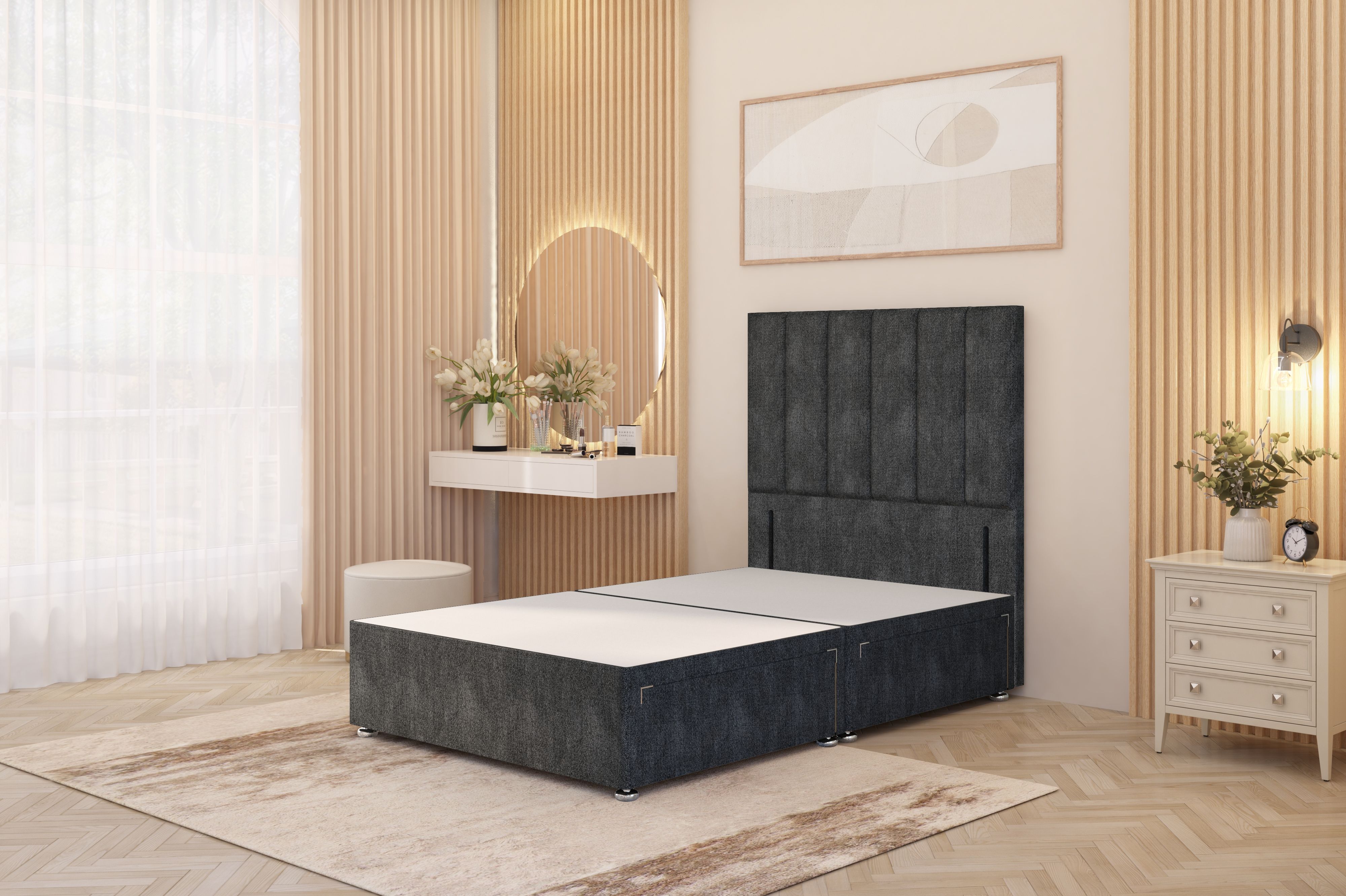 Somnior Austin 4 Drawer Divan Bed Base and 54" Floor Standing Headboard Tweed