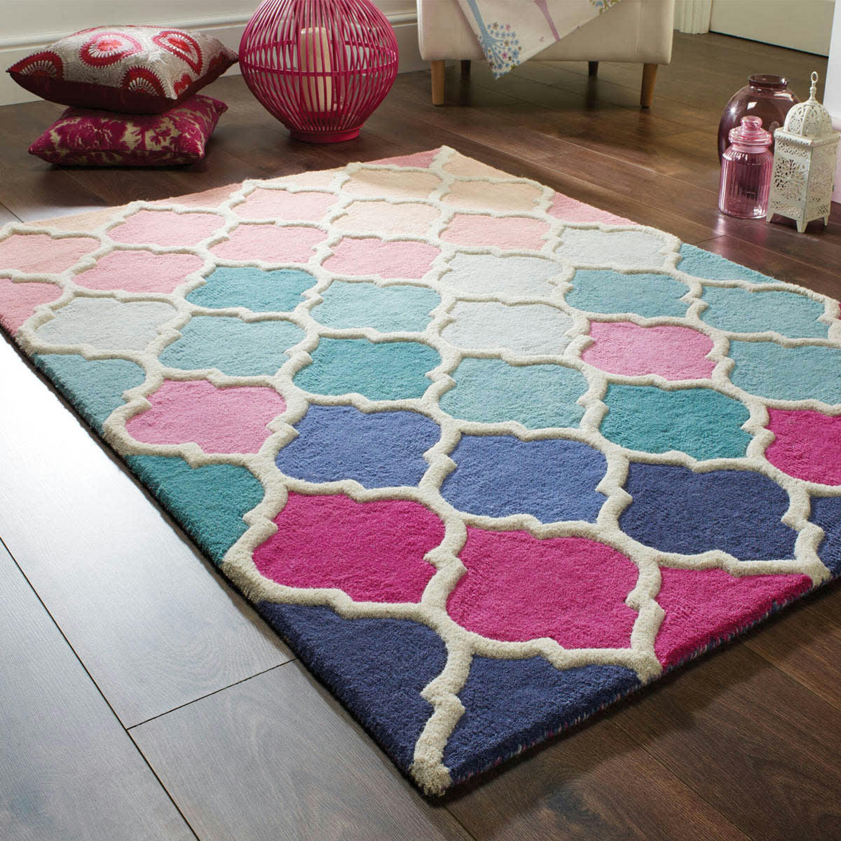 FR DESIGN - Tapis  baroque en laine rose 160x230