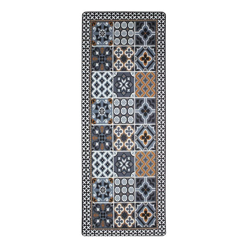 AZULEJOS - Tapis de cuisine carreaux ciment bleu foncé 45x120