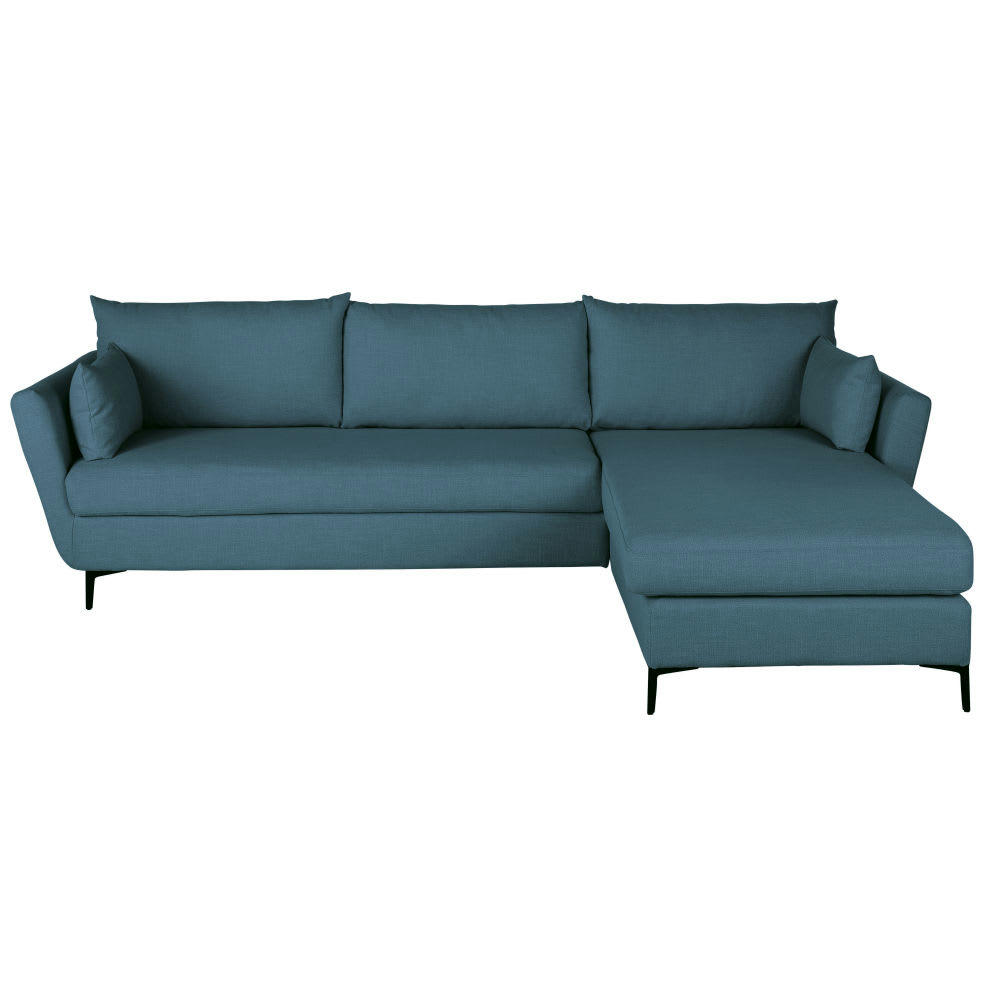 Prague - Canapé d'angle droit convertible 4/5 places bleu pétrole, matelas 10 cm