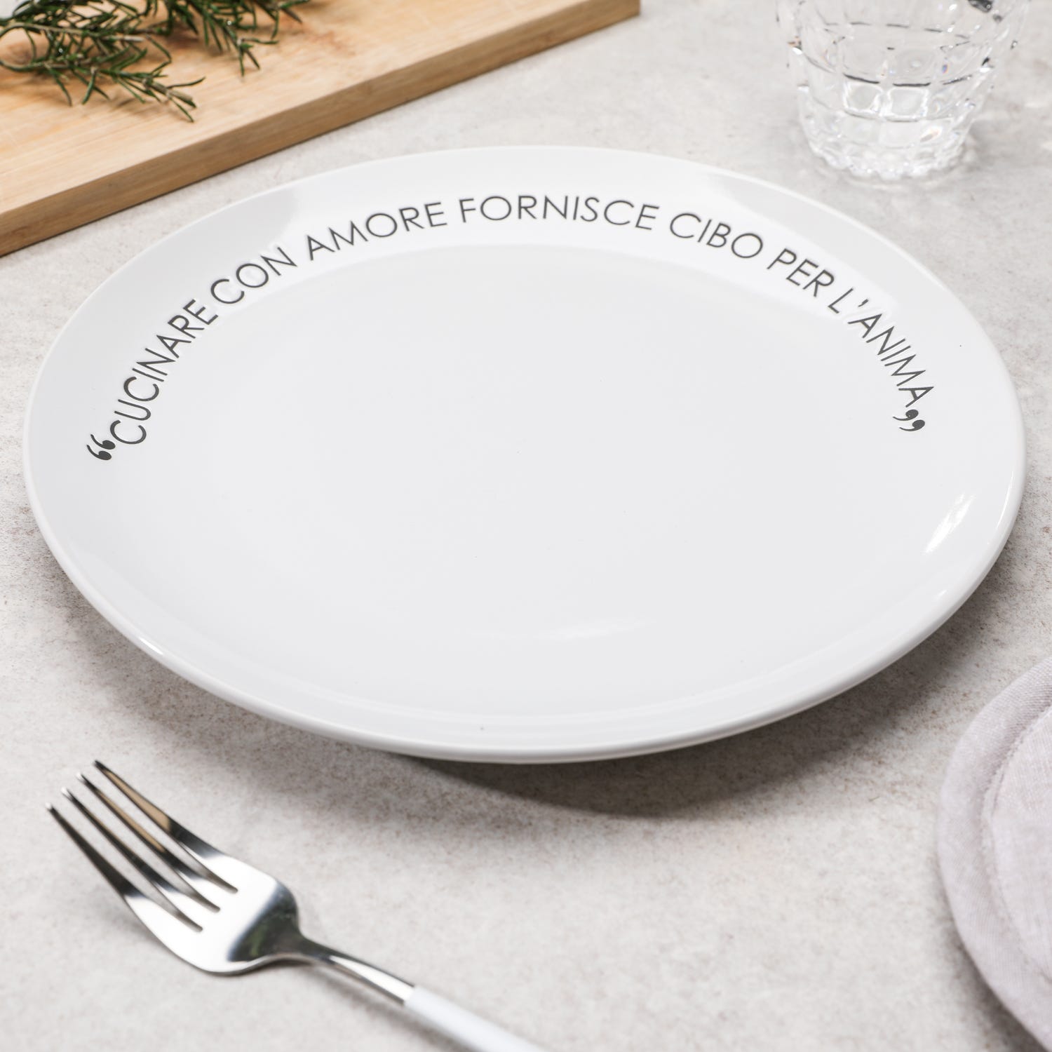 Piatto piano bianco con scritta 27 cm in stoneware
