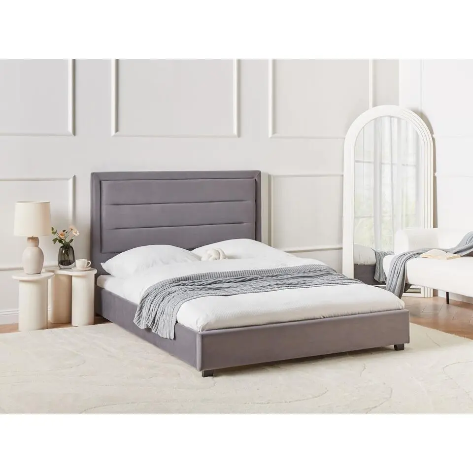 ROUEN - Tweepersoonsbed - Donkergrijs - 140 x 200 cm - Fluweel