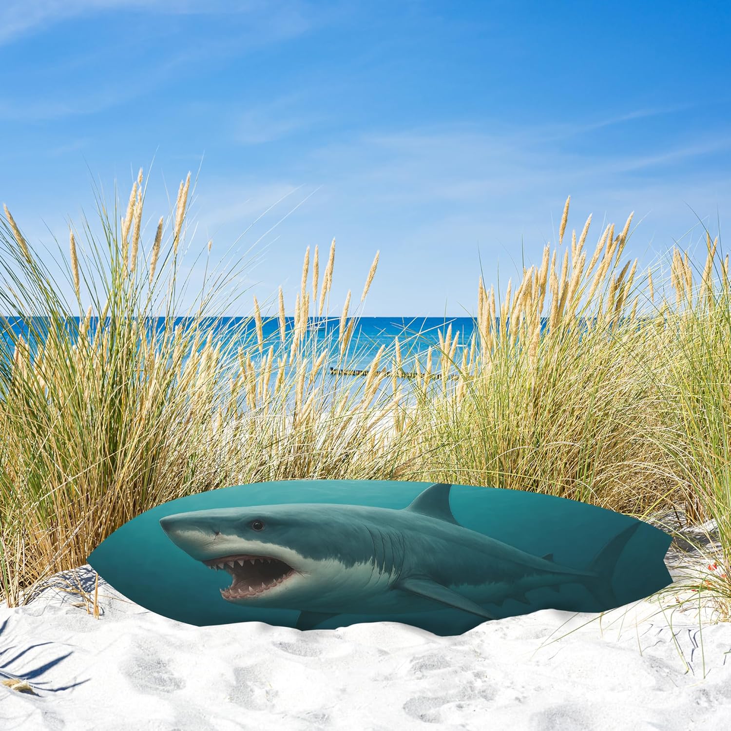 JennyGems Outdoor Shark Surfboard Wall Art – Ocean Themed Shark Decor, Weatherproof PVC Beach House Sign Decorative Coastal Wall Hanging, 3 Foot