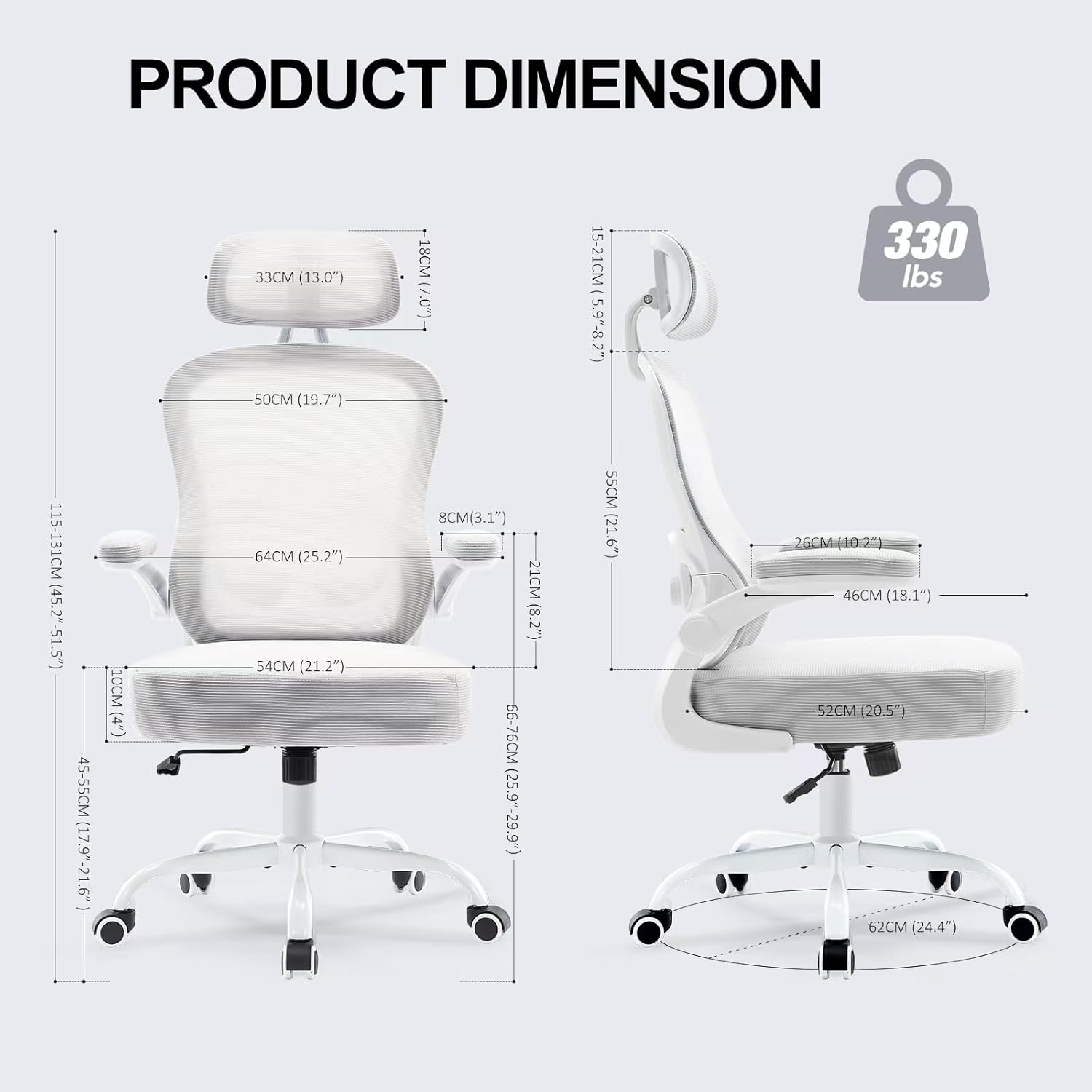 Ergonomic Office Chair,Ultra Thick Office Desk Chair with Adjustable Lumbar Support and Headrest,Spring Cushion,Rocking Function,Flip-up arms,Mesh Computer Chair for Home Office,Grey