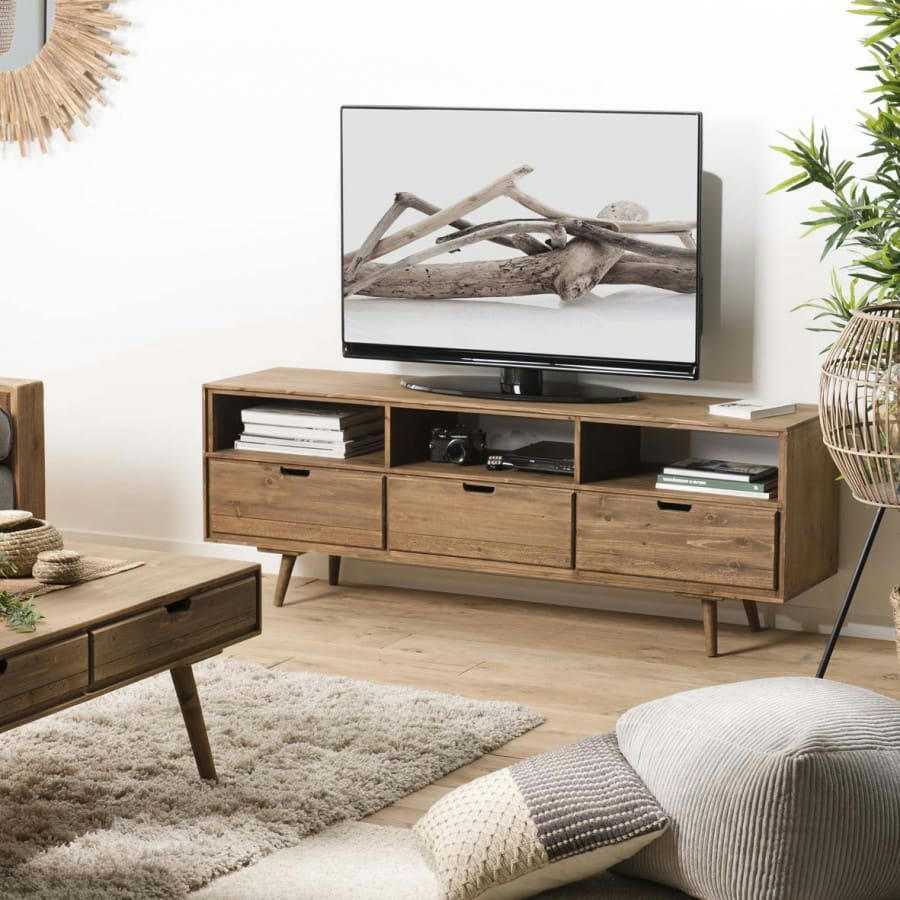ANDREW - Meuble TV 3 tiroirs 3 niches en sapin
