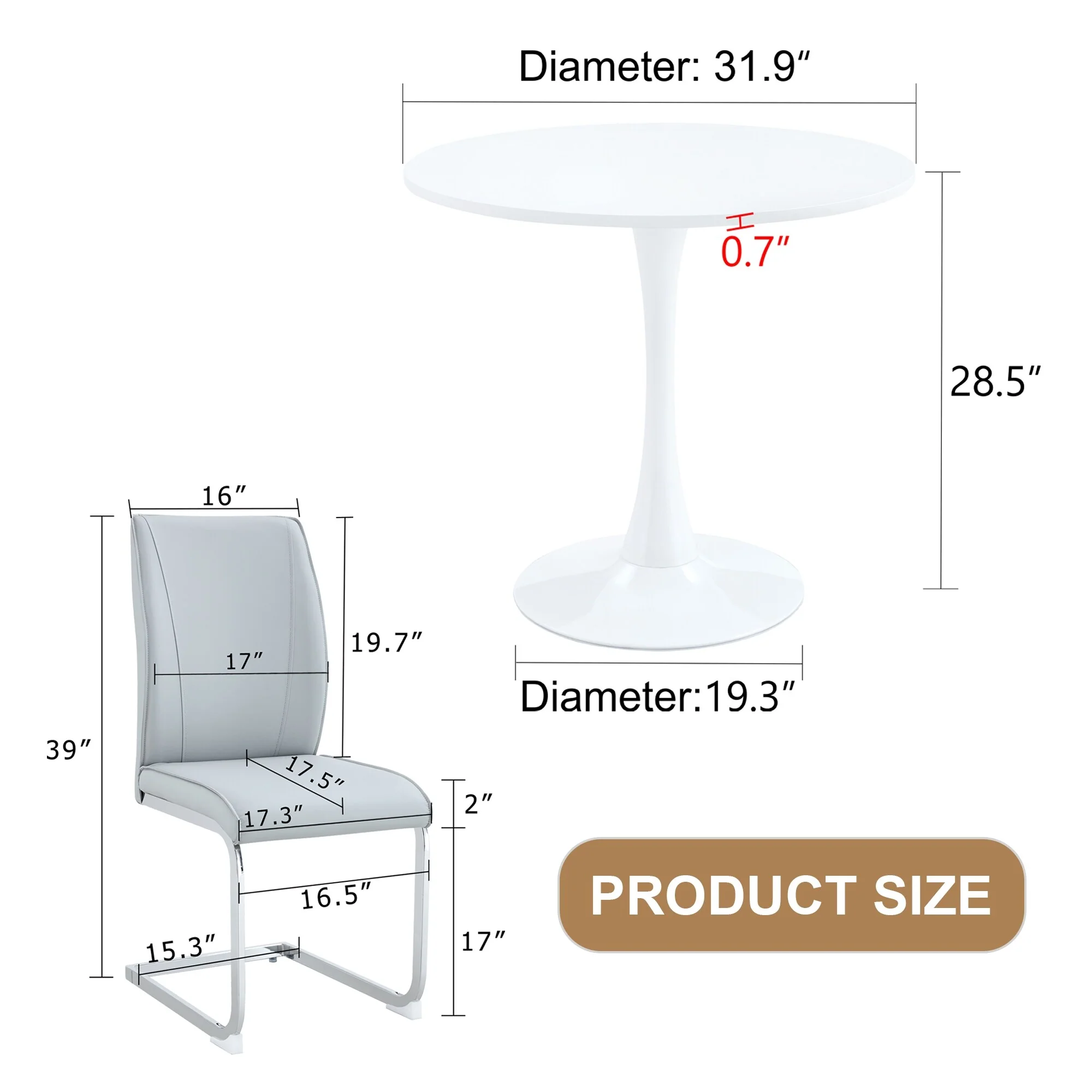 Table and chair set,Hourglass-Shaped Stable Small Round Table With 4 Soft and Comfortable PU Chair With Arched Metal Leg