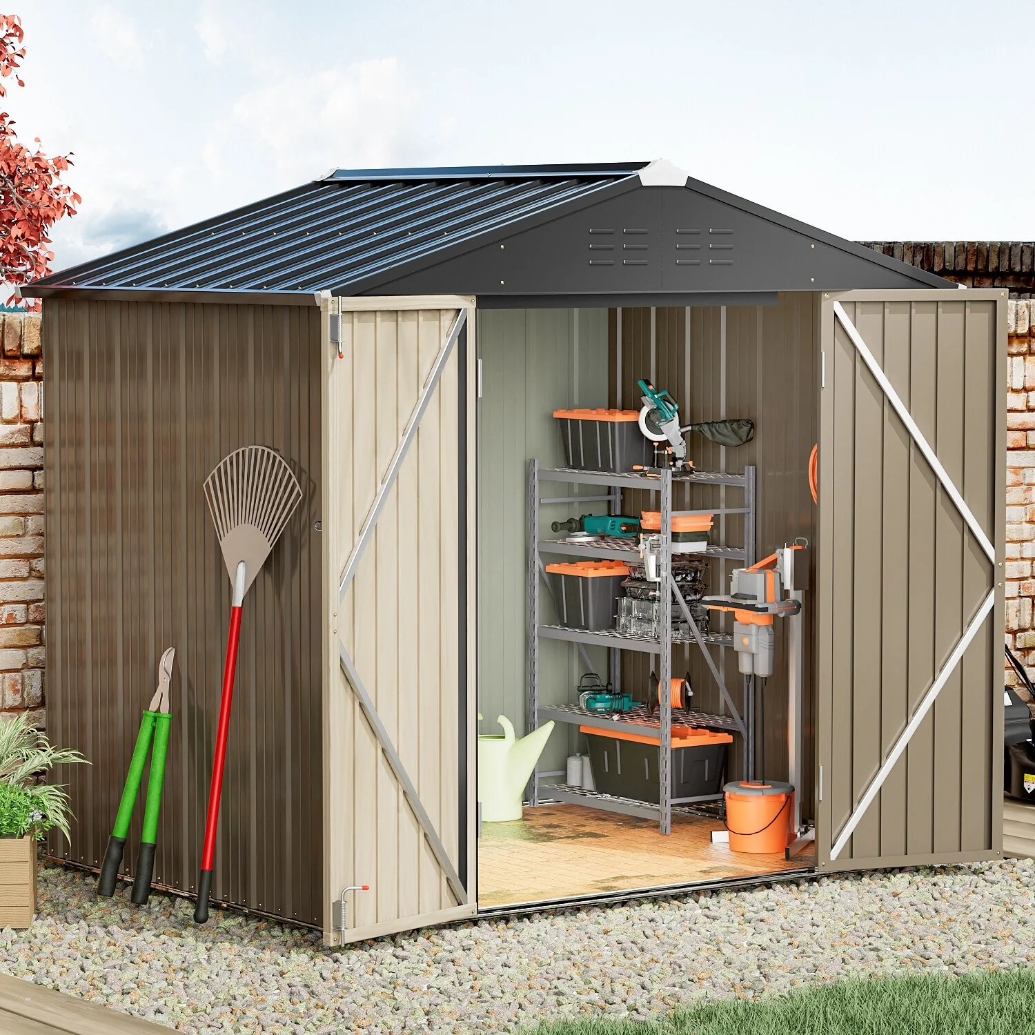 Furniwell Outdoor Metal Storage Shed, Mutiple Size and Color