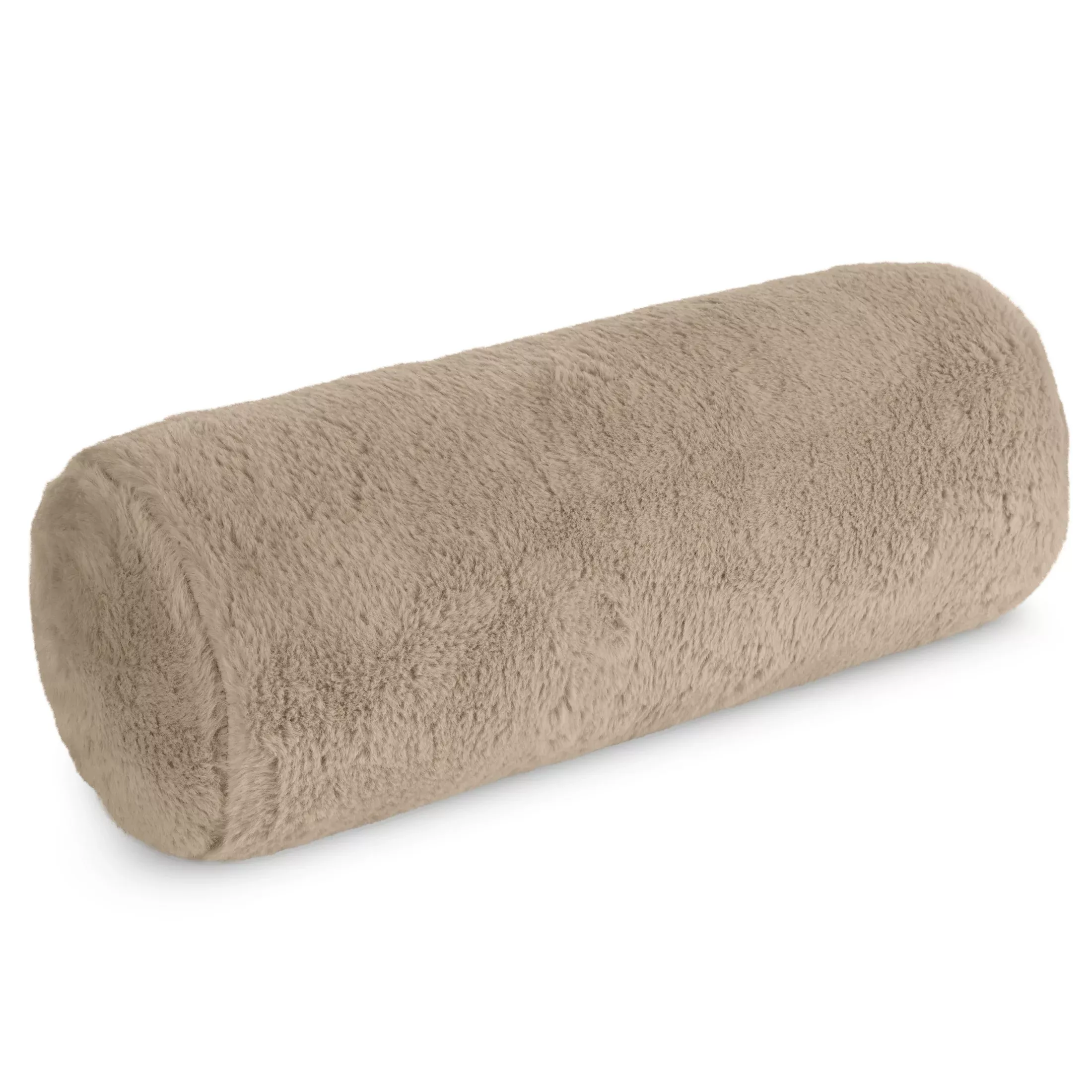 Poduszka wałek 15x45 cm jasnobeżowa z miękkiej futrzanej tkaninyNINA