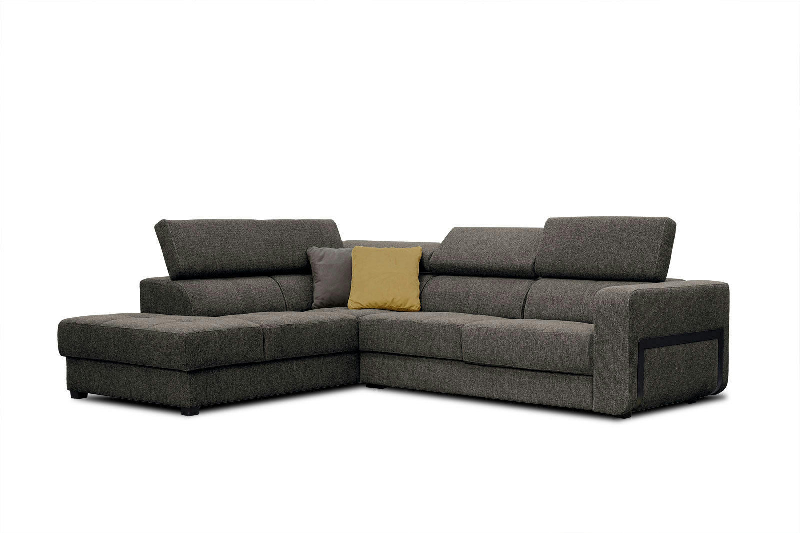 BERGO - Canapé d'angle gauche 5 places en tissu marron avec coussins déco