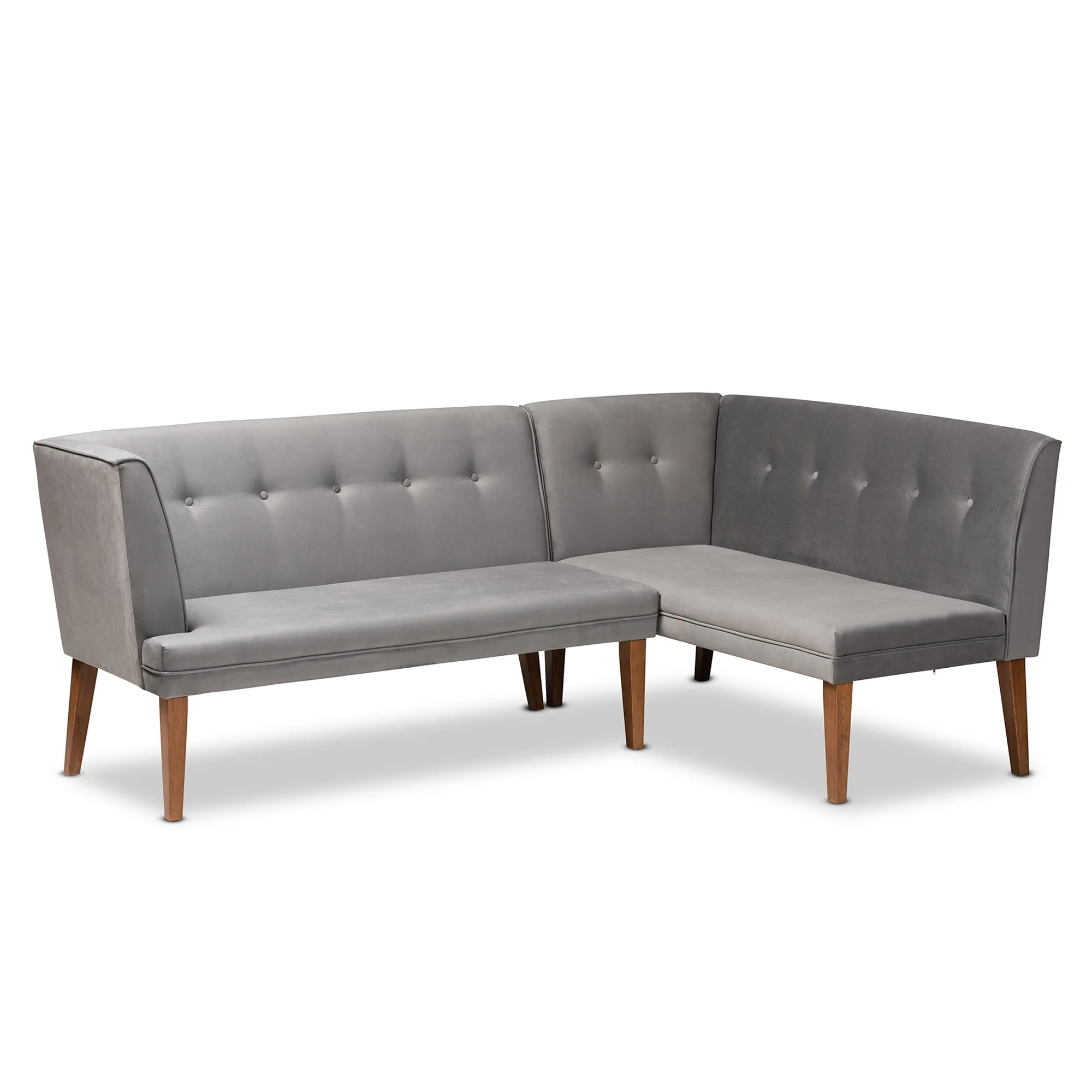 Stewart Mid-Century Velvet Dining Nook Banquette Set(2PC)-Grey