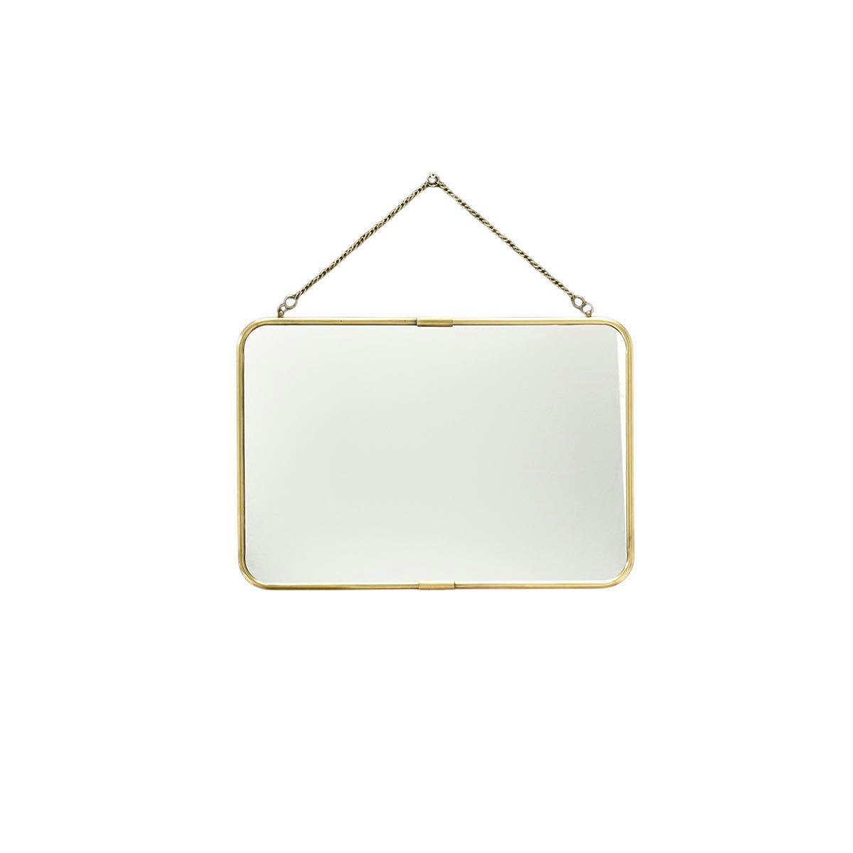 CHAUMONT - Miroir de barbier rectangulaire en laiton avec chaîne 57 x 39 cm
