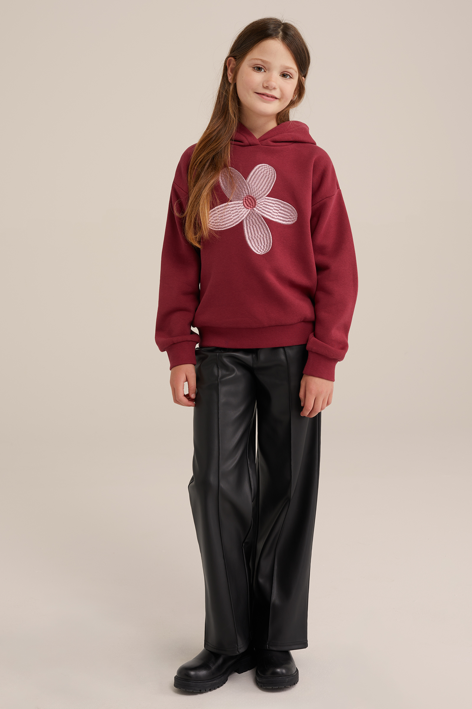 Meisjes straight fit broek van imitatieleer