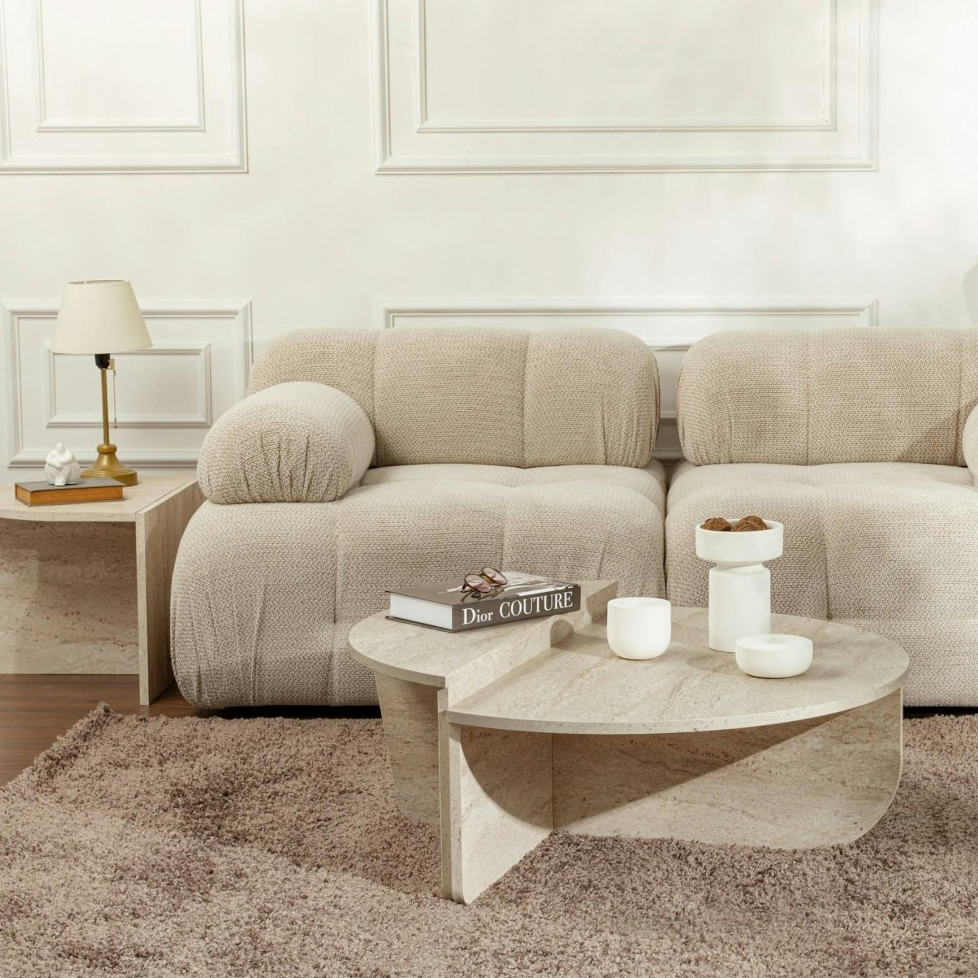 Table basse moderne effet travertin - 2 hauteurs MARFA