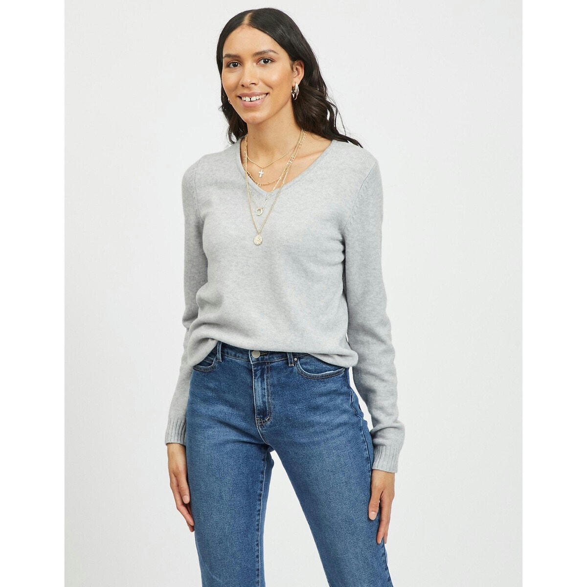 Pull col v en fine maille
