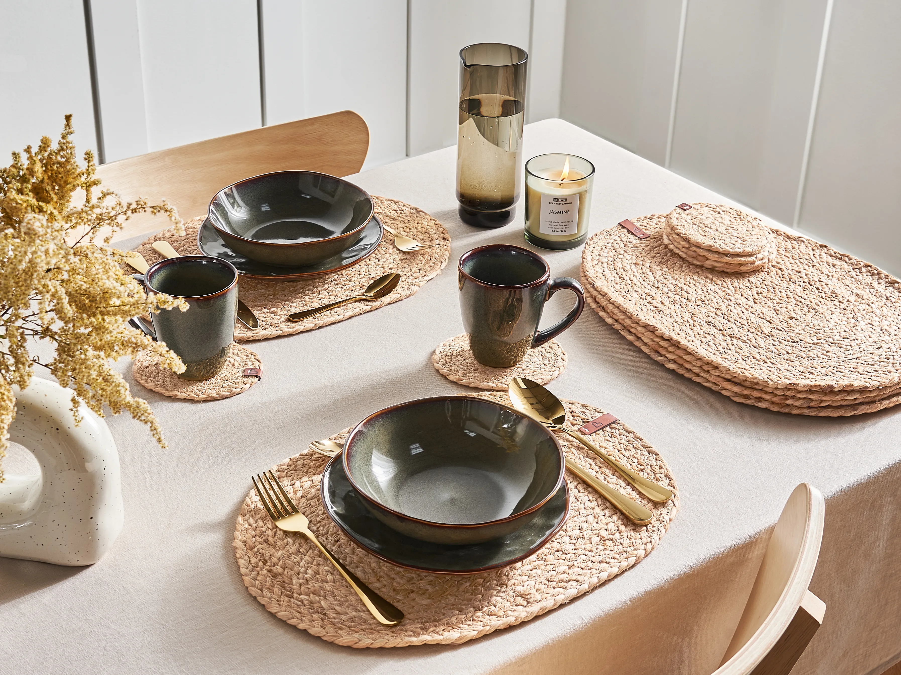 12 Piece Placemats and Coasters Set BUSHYLARK Jute Natural