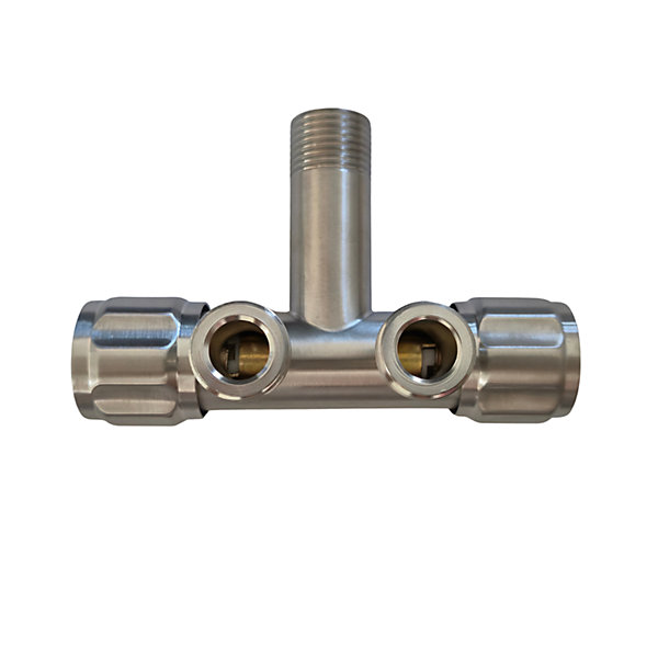 BALNEO - robinet d'angle trois voies à obturateur champignon à siège céramique 1/2 x 1/2 x 1/2 argenté