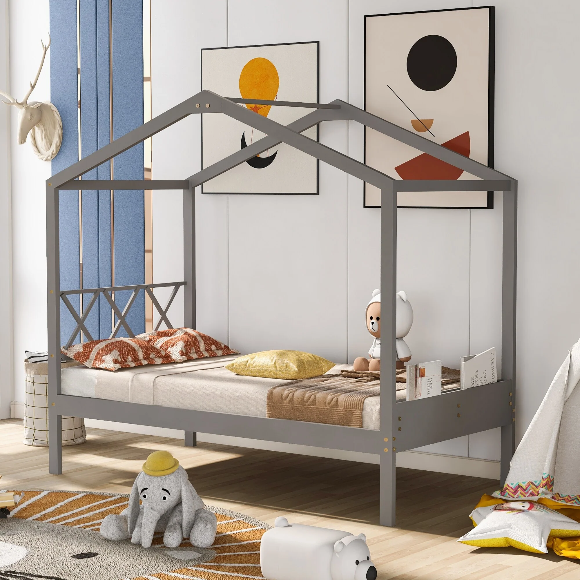 Twin Size Twin Solid Wood Loft Bed with Slide and Multifunctional Design