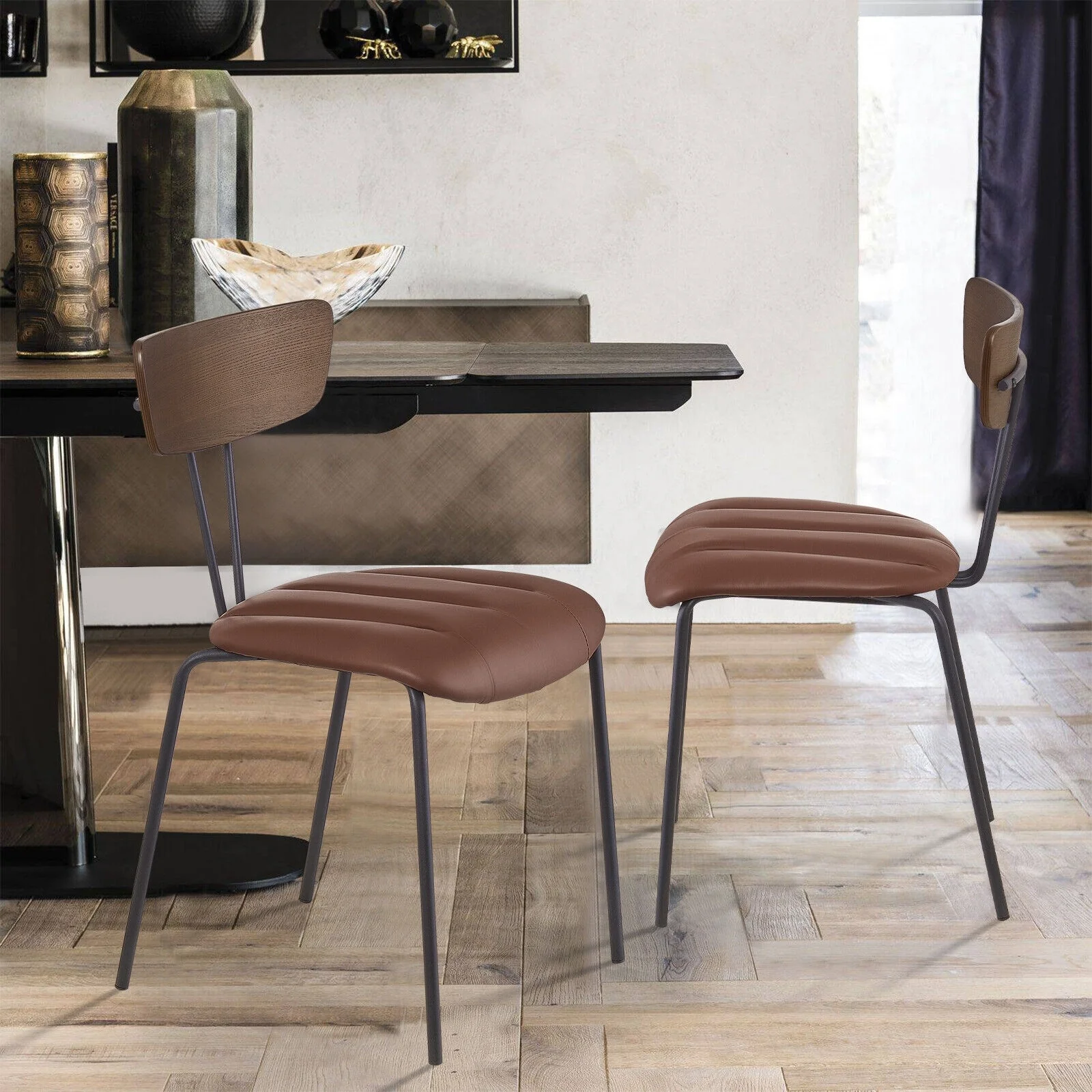 Upholstered Dining Chairs with Wood Back & Metal Legs, Set of 2/4 - 19.3D x 17W x 30.3H