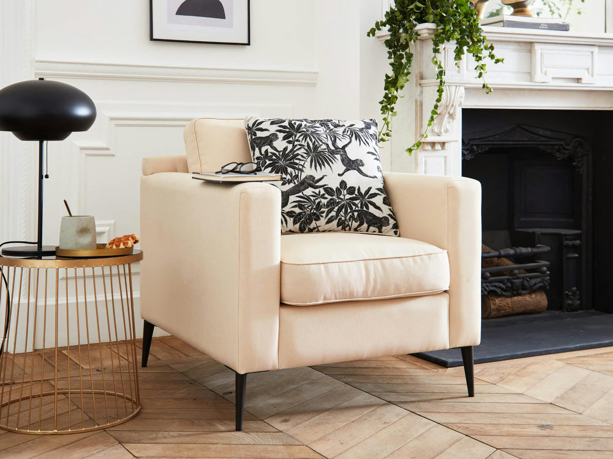 CALLIOPE - Fauteuil en tissu beige