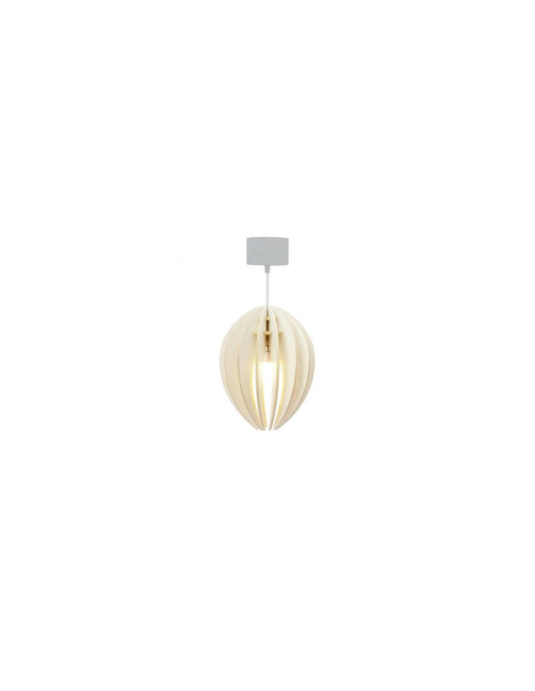 FÈVE - Lampe suspension bois et béton frêne teinté blanc cordon blanc