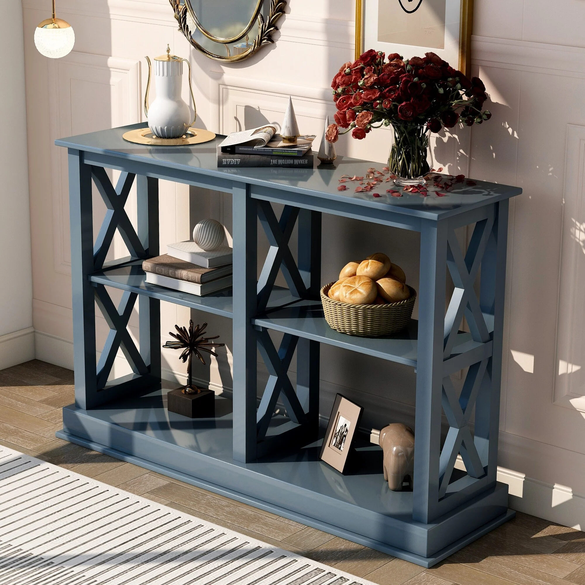 3-tier Narrow Console Table with X detailing