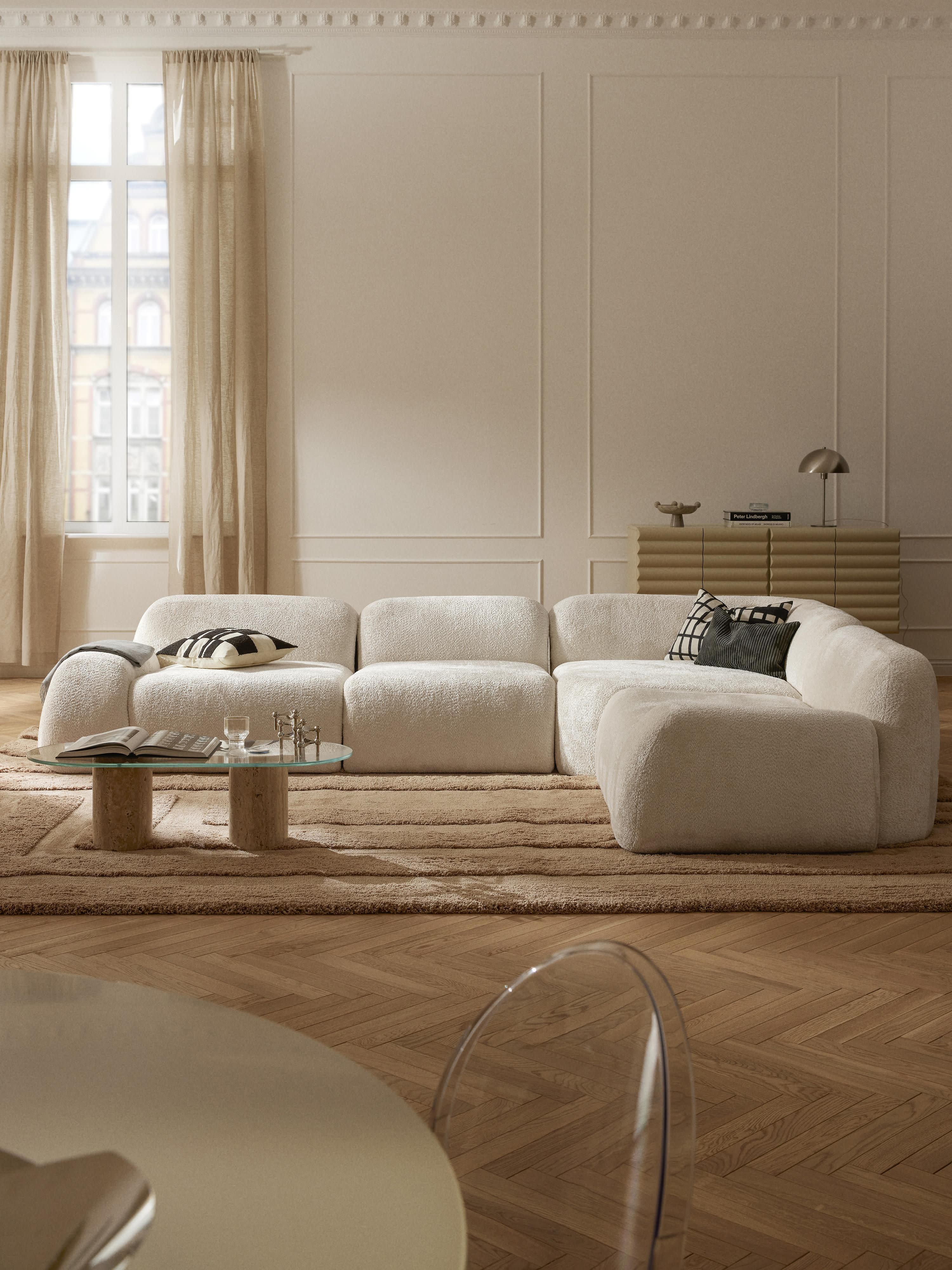 Modulares Teddy-Bouclé-Ecksofa Wolke (4-Sitzer)