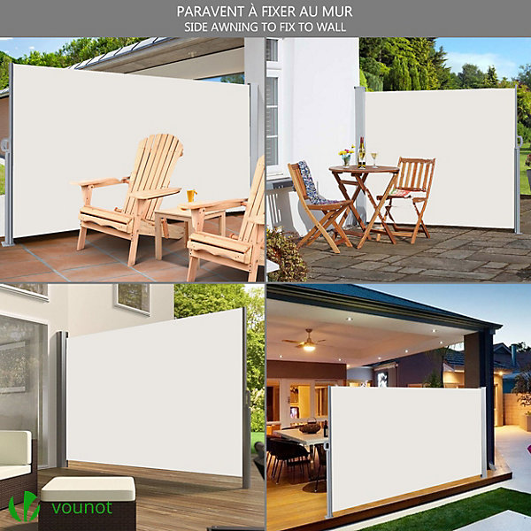 Paravent retractable avec housse de protection 140x300cm Beige VOUNOT