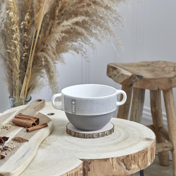 Miska na zupę Home Duo szara 500 ml z uchwytami ceramiczna