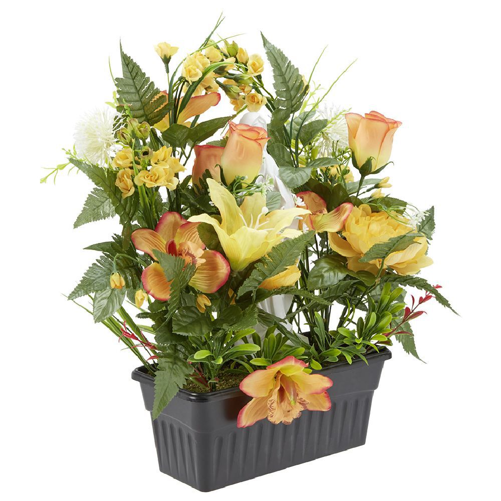 Jardinière columbarium H47 cm orange - Fleur artificielle