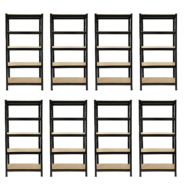 Monster Racking 8 Rayonnages T-Rax en Acier Sans Boulons Noirs 75cm x 30cm x 150cm