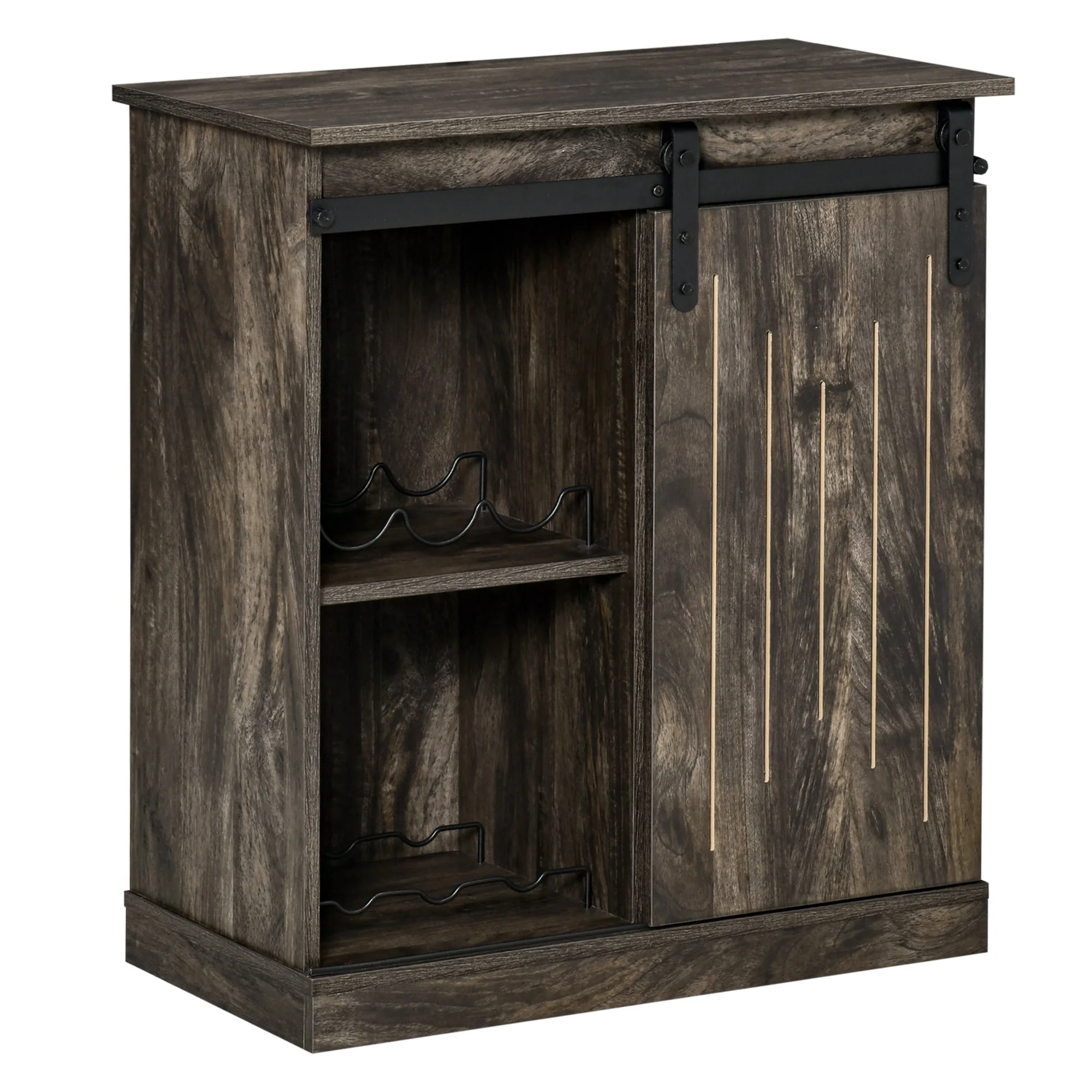 HOMCOM Industrial Sideboard Storage Cabinet, Serving Bar Buffet with Sliding Barn Door and 6-Bottle Wine Rack