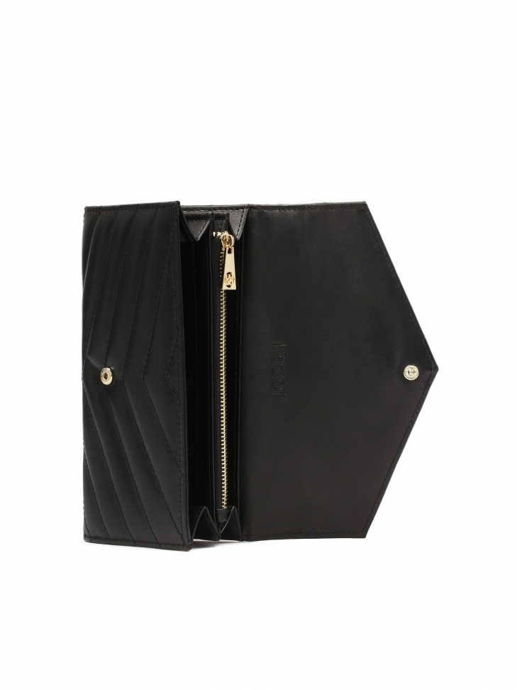 Oblong leather wallet with metal decoration