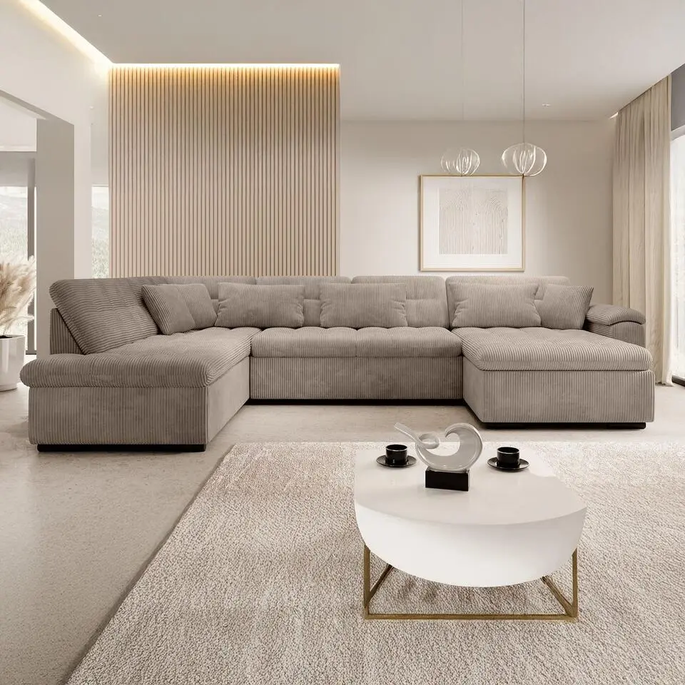 Meubella - Hoekbank Nicoreta - Bruin ribstof - Rechts