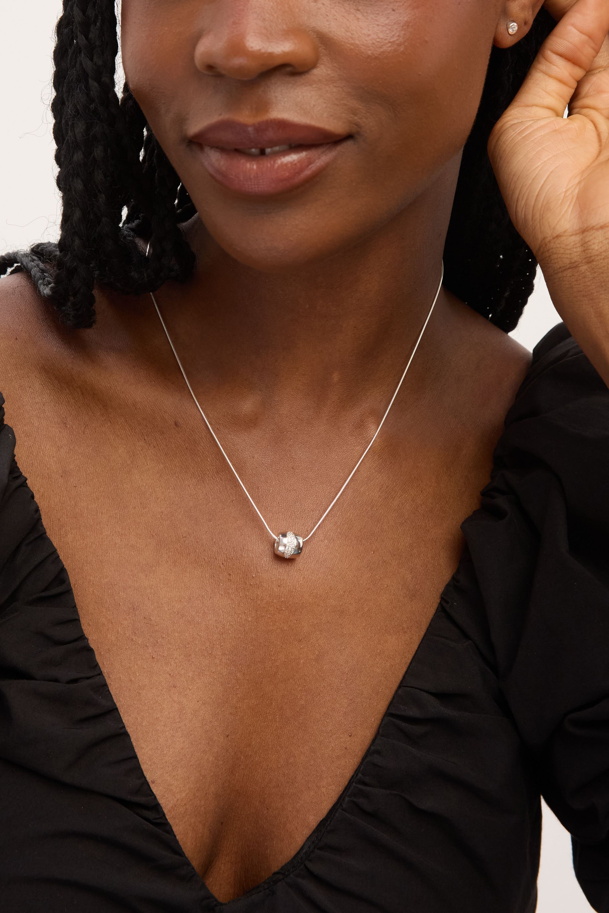 Simply Silver Sterling Silver 925 Polished and Pave Charm Pendant