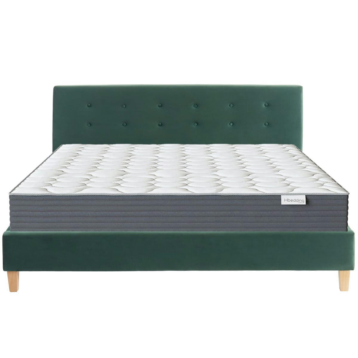 ENSEMBLE MILO & MEMO HR - Pack lit 160x200 + matelas + tête de lit - velours vert
