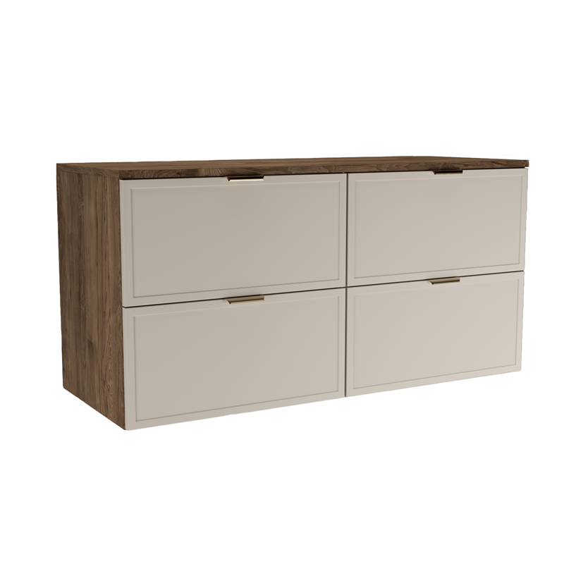 Szafka pod Umywalkę z Blatem 120cm Fronty Ramka Dąb Orzech / Kaszmir