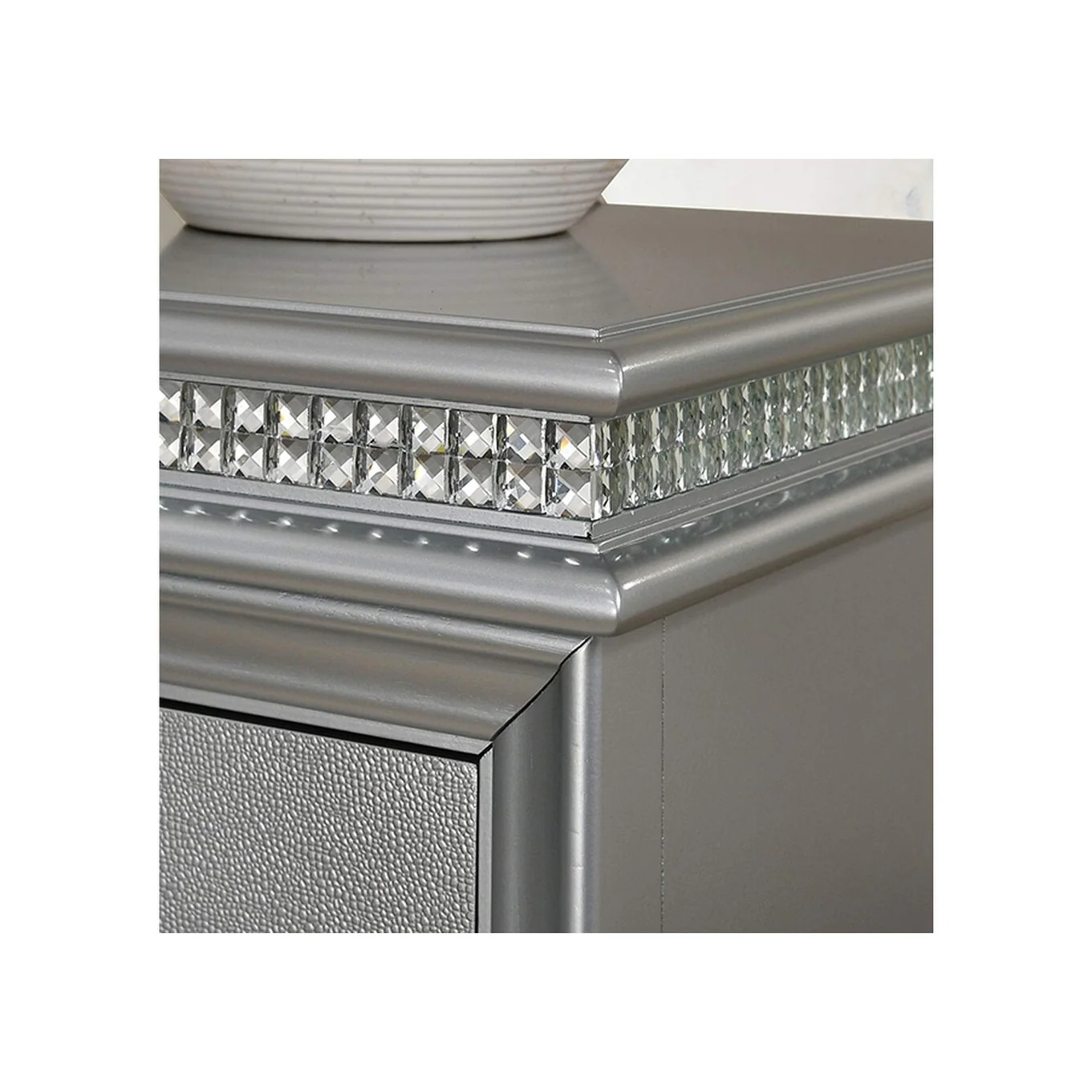 Classic Silver1pc Nightstand Only Contemporary Solid wood 2-Drawers Felt-lined Top English Dovetail Acrylic Legs & Pull Handle