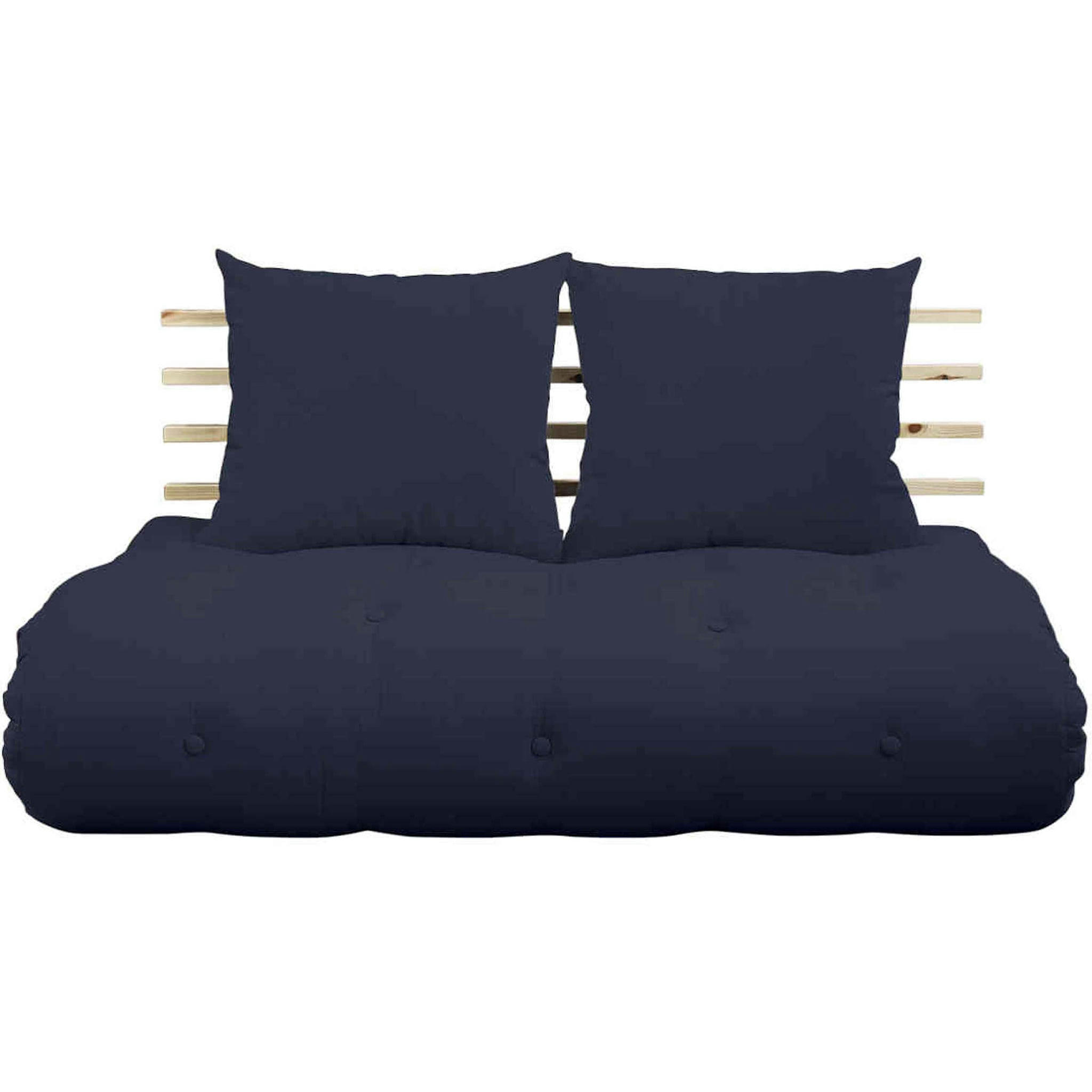 - Tête de lit en pin massif avec futon bleu marine 140x200