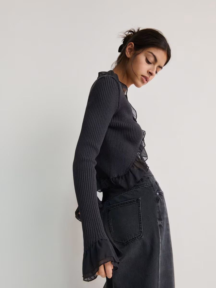 Rib Knit Cardigan With Tie Detail