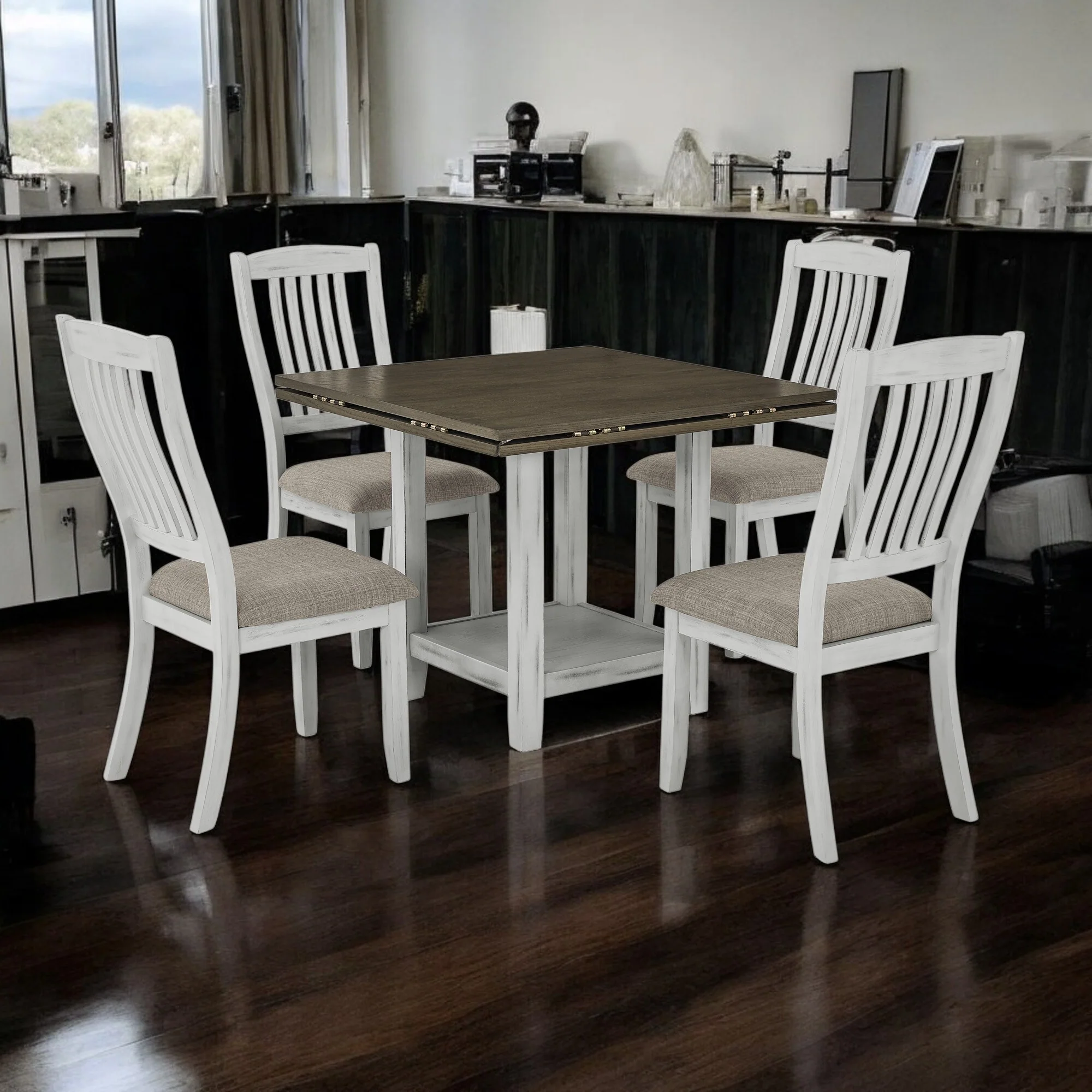 Multifunctional Expandable Folding Dining Table with Storage, Seats 4, Space-Saving Design for Kitchen, Dining Room